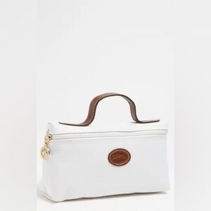 Longchamp ‘Le Pliage' Pouchette White and Brown Women's Bag EUC